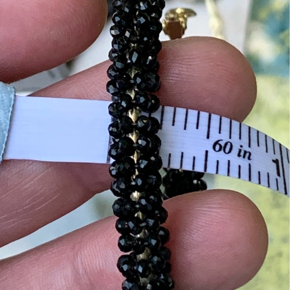 NATASHA Beaded Black & Gold BIG HOOPS EARRINGS! - Picture 6 of 6